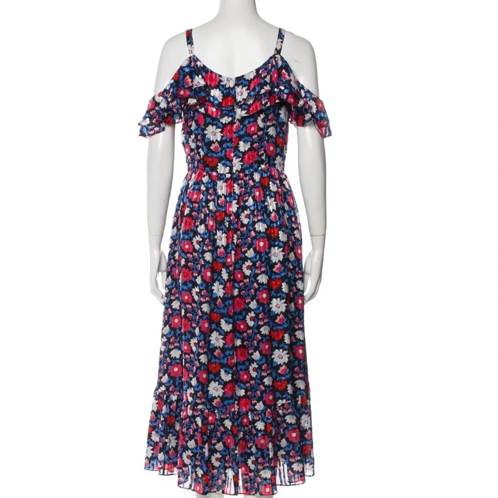 Kate Spade Cold Shoulder Navy Daisy Print Silk Midi Dress NWOT